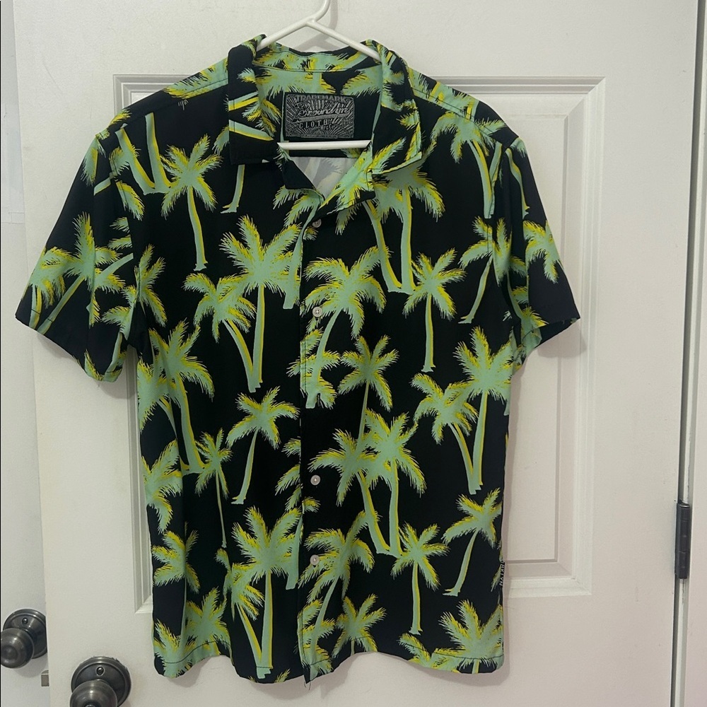 Brooklyn Cloth Hawaiian short sleeve button shirt size small black palm tree